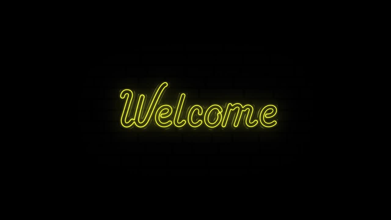Neon text of Welcome on Black Background. 4k