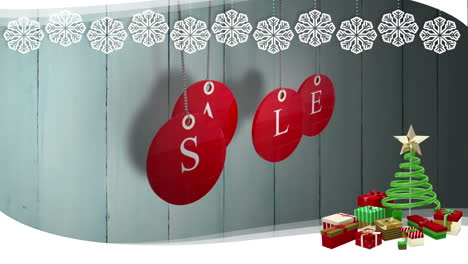 Red-sale-tags-hanging-against-wood-with-festive-border