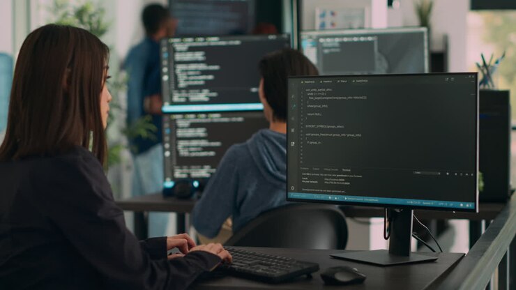 Database programer writing source code on terminal window with html script