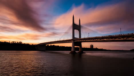 stunning sunset over a cable-stayed bridge
