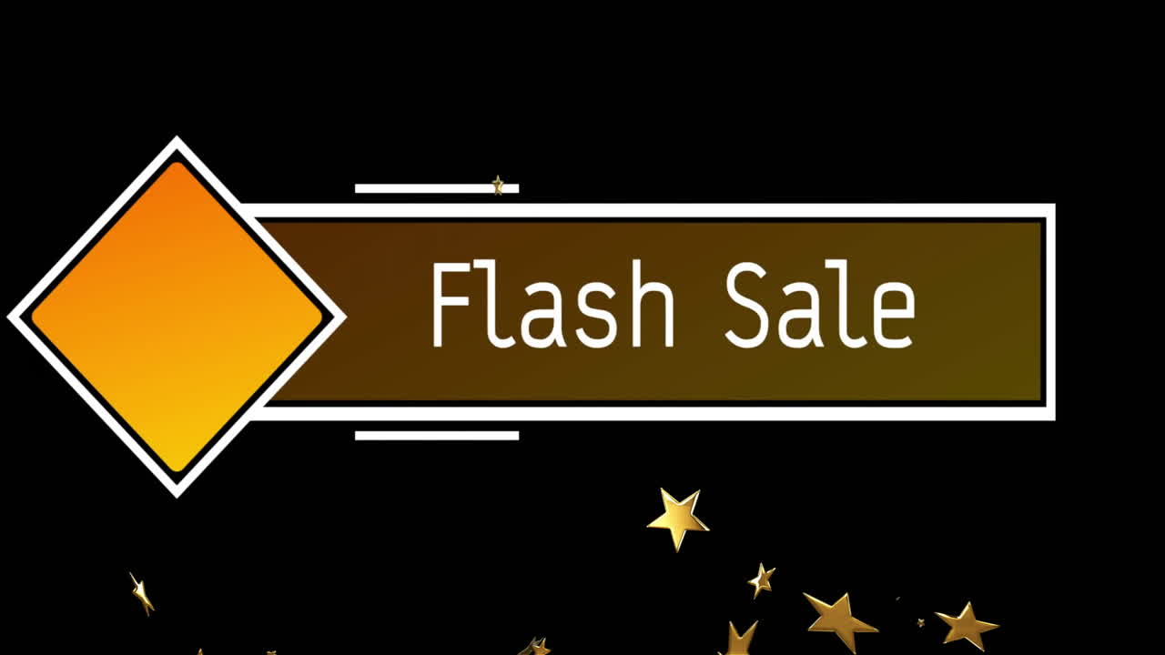 texto de venta flash animado con estrellas en fondo negro