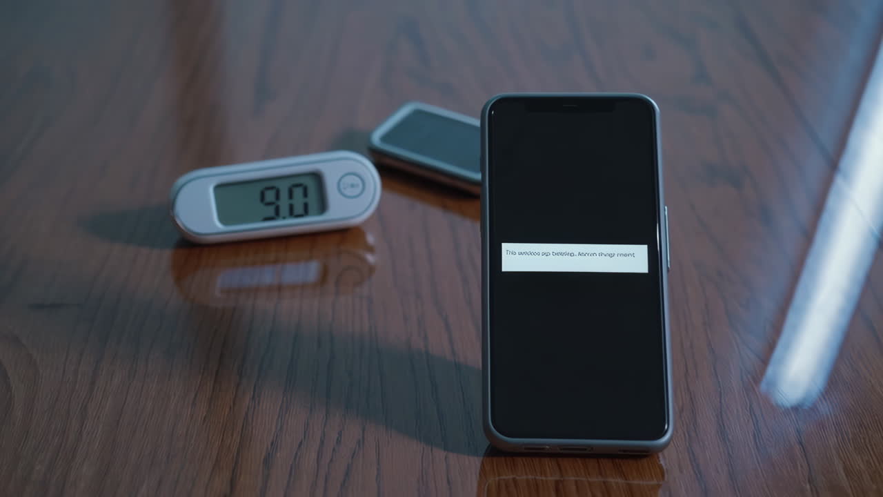 Glucose Meter and Smartphone on Wooden Table