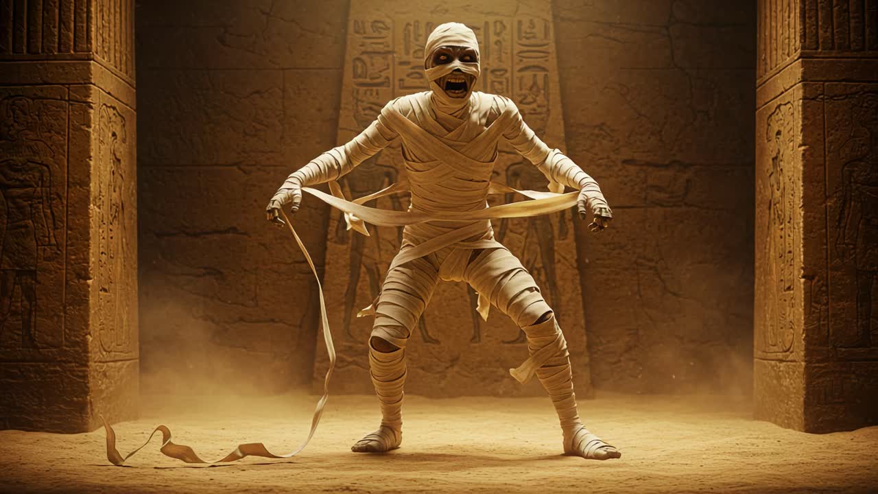 A Mummy Unraveled: Captivating Moments from an Ancient Tomb, Showcasing the Thrilling Transformation of an Enigmatic Figure in Mummification