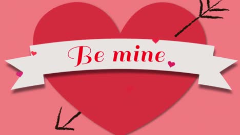 Animation-of-a-red-heart-and-Be-Mine-written-in-red-letters-on-pink-background