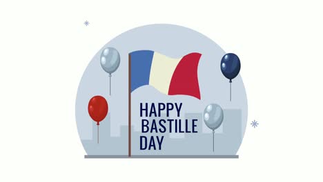 happy bastille day lettering with flag and balloons helium