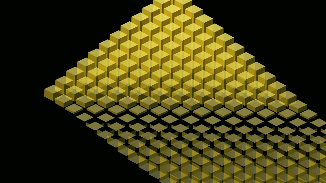 Abstrakt animation af gule terninger der stiger og falder i et gitter