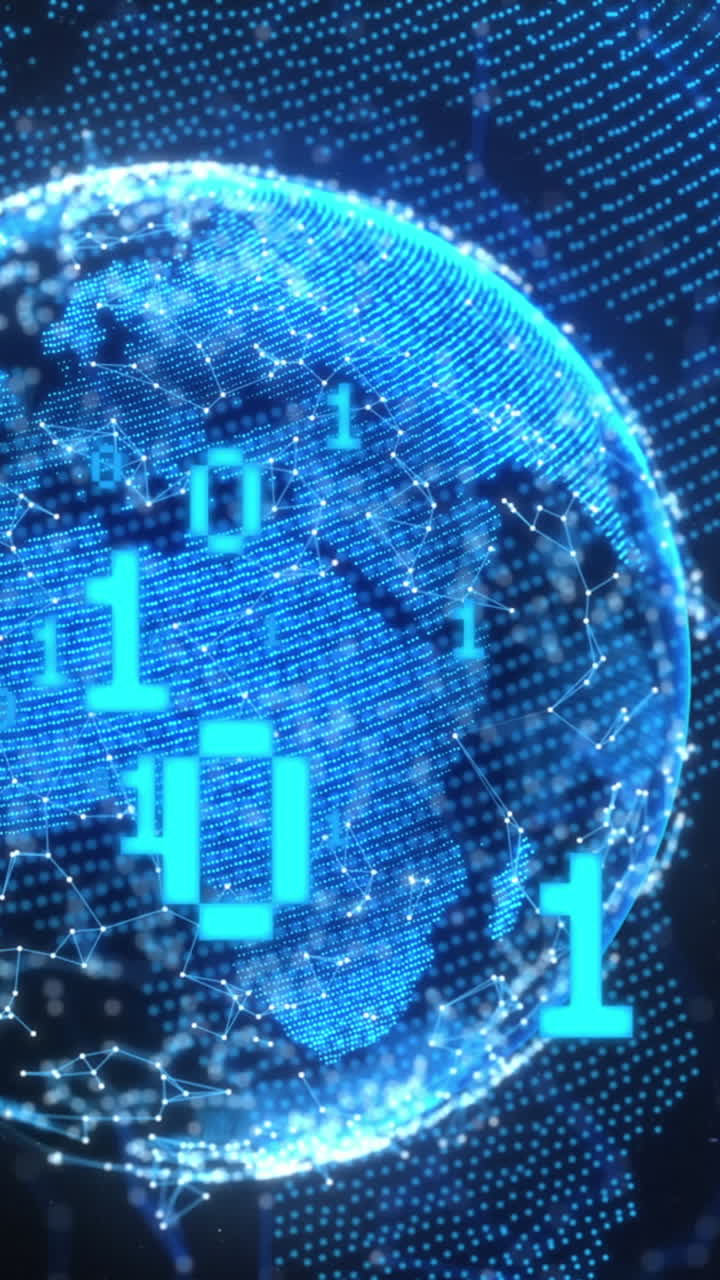 Animation of binary coding and globe on black background