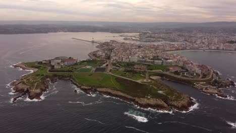 la coruña city of north spain aerial view during golden hour