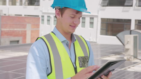 Architect,-construction-worker-and-tablet