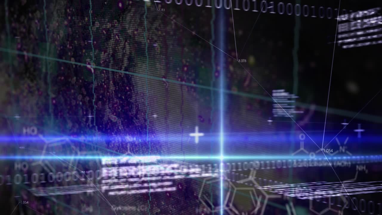 Animation of scope scanning and data processing on black background