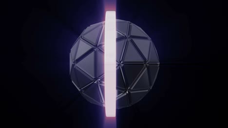 giro de una bola geométrica futurista construida a partir de triángulos con canal alfa. órbita de neón moviéndose alrededor de la esfera. patrón sin costuras.