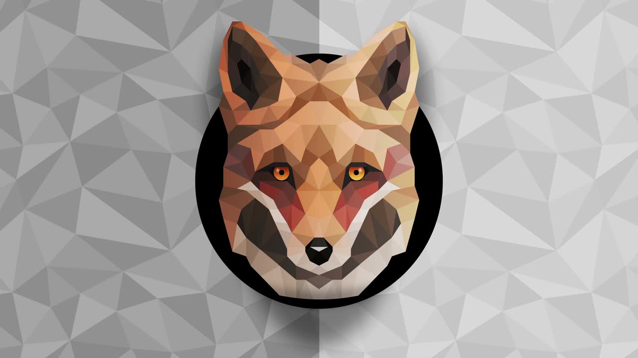 fondo de zorro poligonal. cabeza de animal. animación de bucle de polígono bajo. vida silvestre geométrica. retrato de animal poligonal