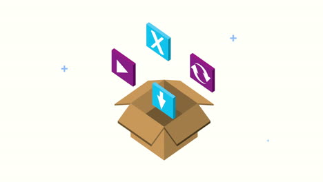 tecnología de medios sociales con caja de cartón