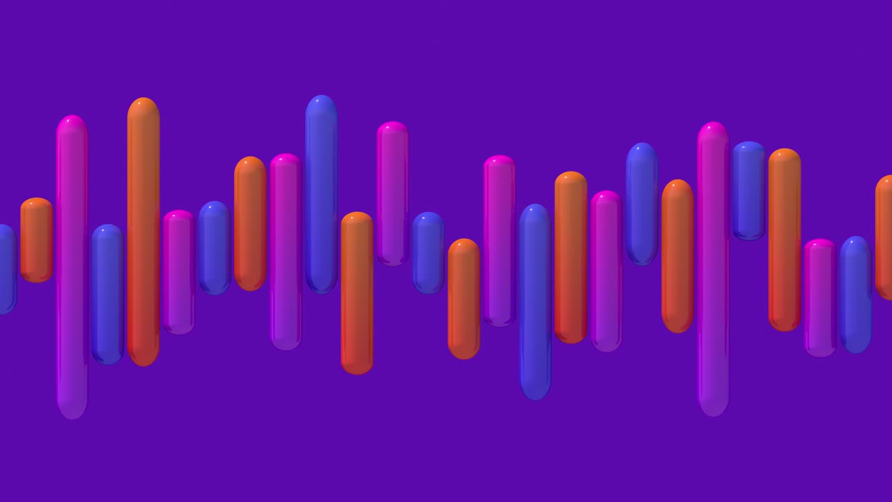 화려한 다채로운 블록, 보라색 배경, 추상적인 애니메이션, 3d 렌더링