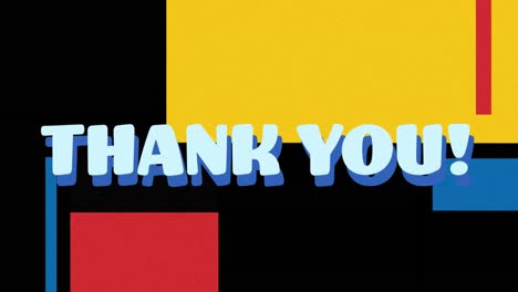 animation of thank you text banner over abstract colorful shapes against black background