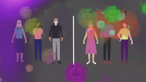 animation of covid 19 cells and shadows of people