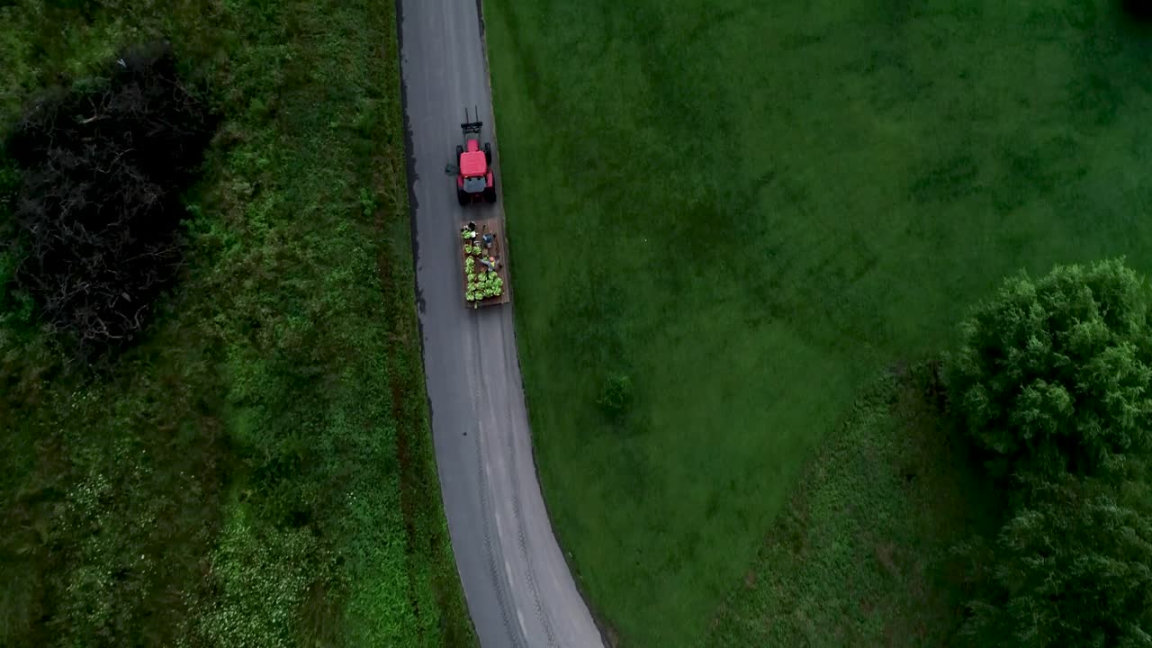 Aerial View of Tractor on Rural Road