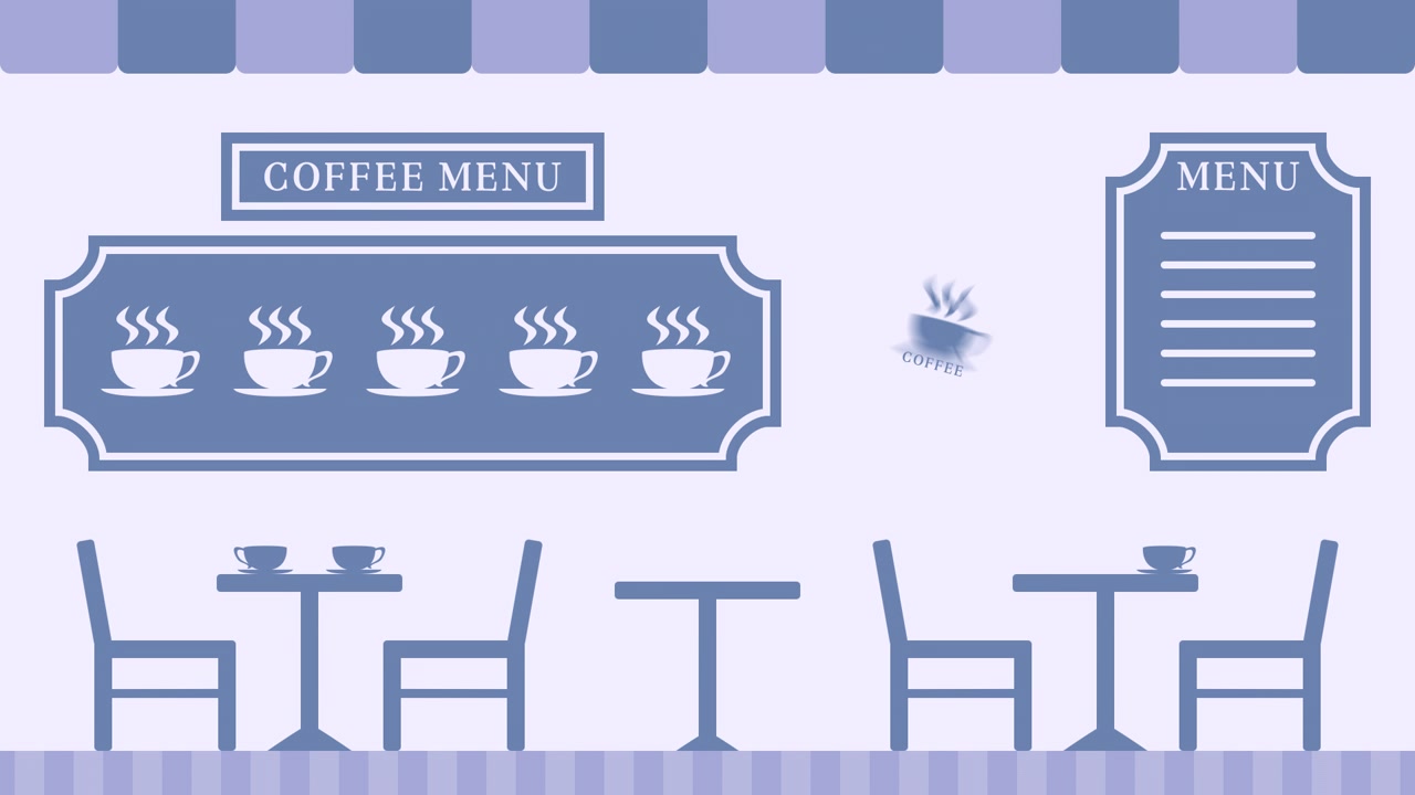 Kaffebar Indretning med Menu og Velkomstskilt