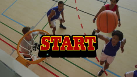 basketball players on court with start text animation over scene