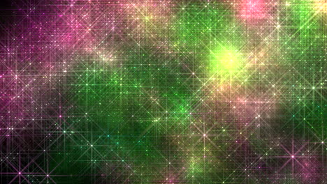 brillan estrellas verdes y rojas y brillan en la galaxia