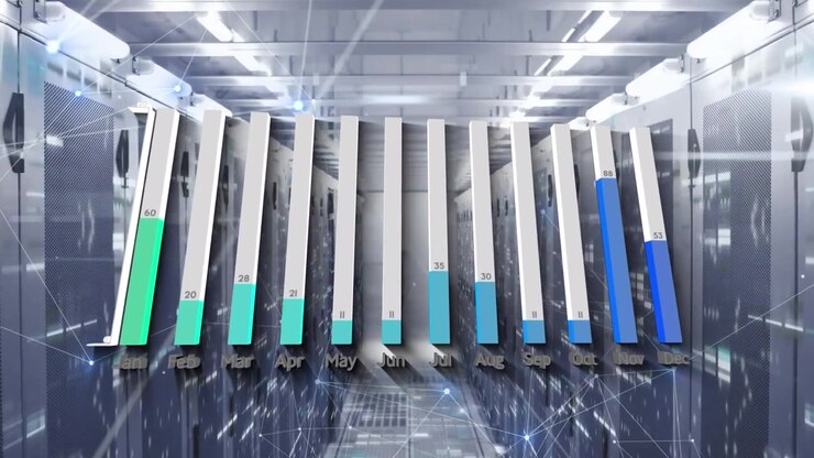 Animation of data processing over server room