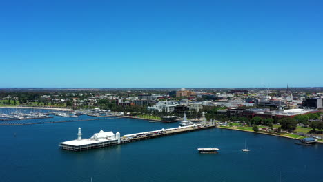 AERIAL-Cunningham-Pier,-Geelong-Cityscape,-Australia