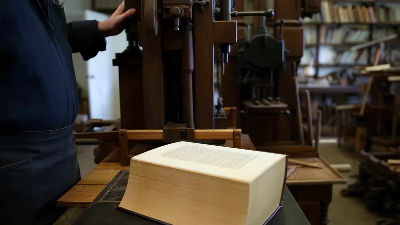 Traditional book printing with an antique press