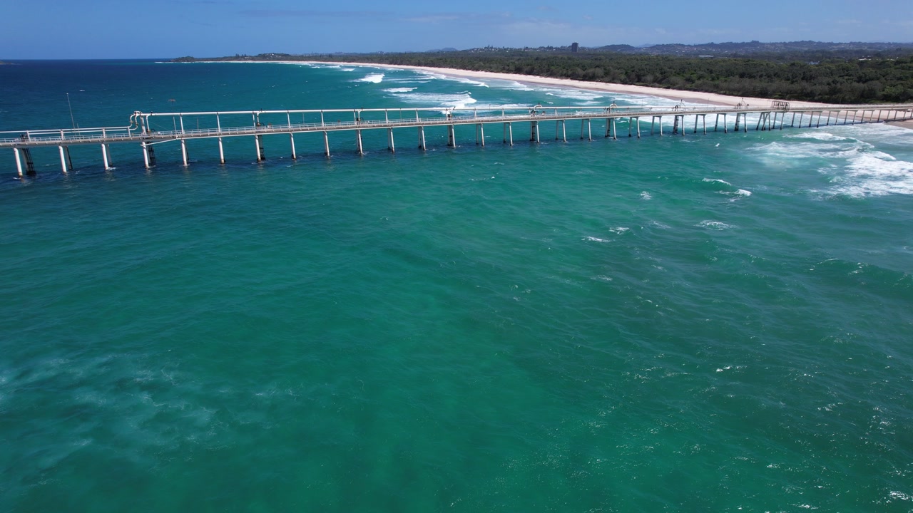 Tweed Sand Bypass At South Pacific Ocean - Letitia Beach In New South Wales, Australia. - aerial shot