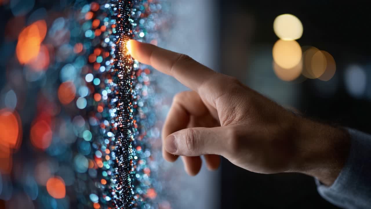 A Close-Up of a Hand Interacting with a Vibrant, Textured Surface, Highlighting the Fusion of Technology and Human Touch in a Modern Digital Experience