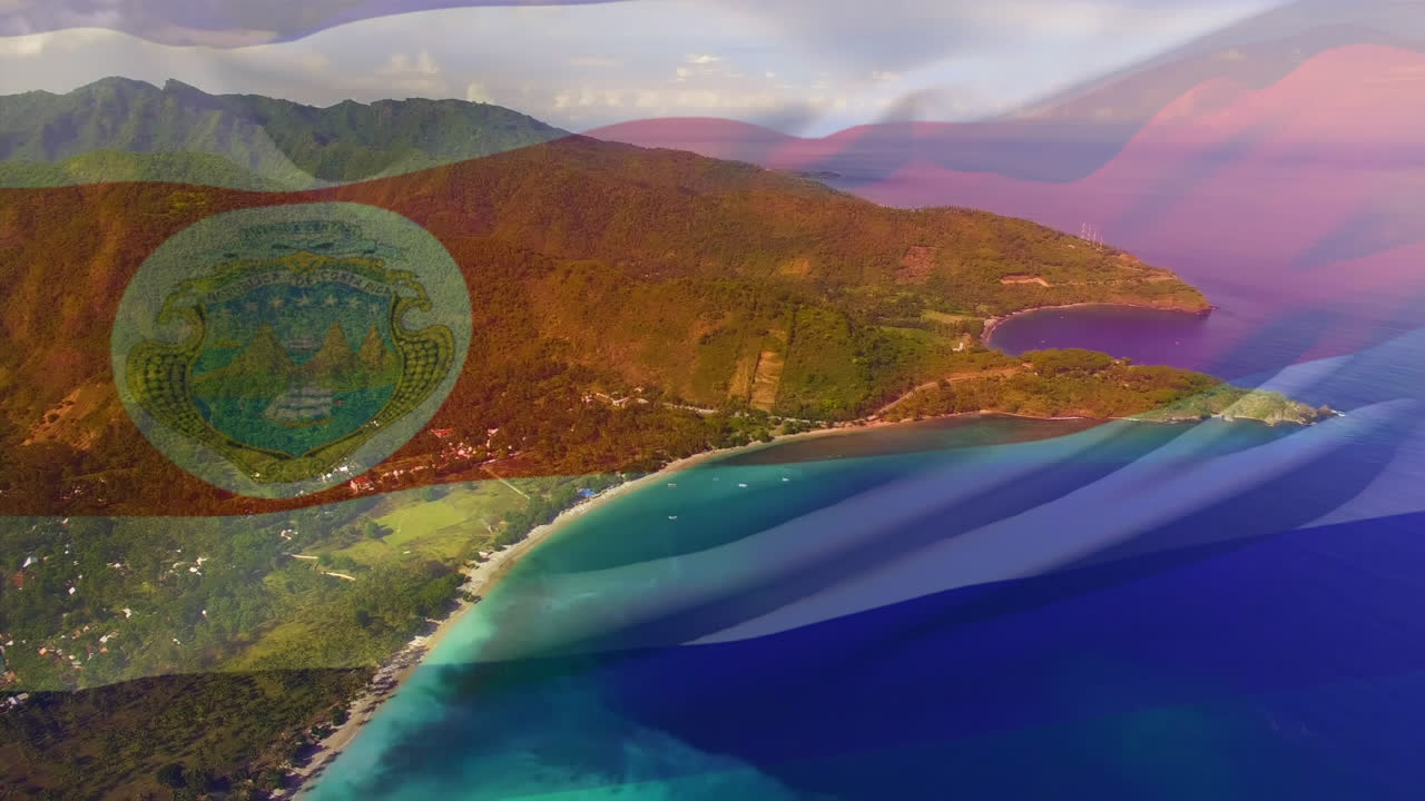 animación de la bandera de belice soplando sobre el paisaje marítimo