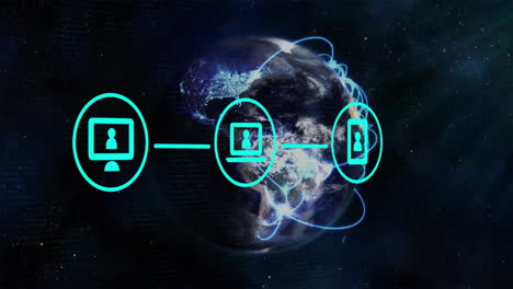 animación de la red de conexiones con iconos en todo el mundo