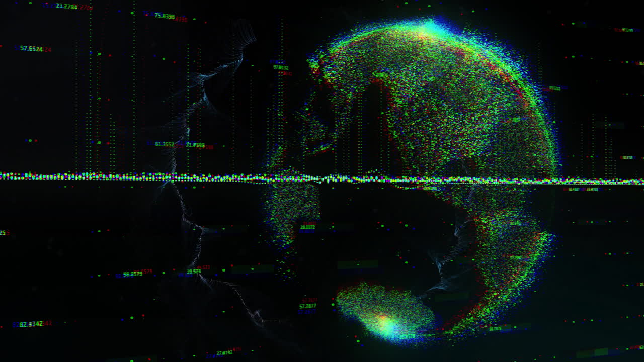 animación del procesamiento de datos y globo sobre fondo negro