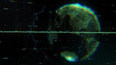 animation of data processing and globe on black background