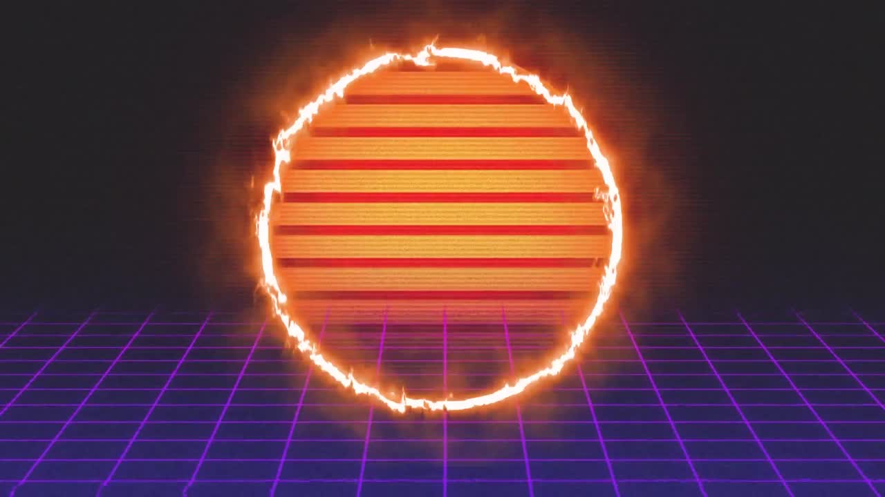 빛나는 보라색 그리드의 애니메이션이 끊임없는 루프로 움직입니다.