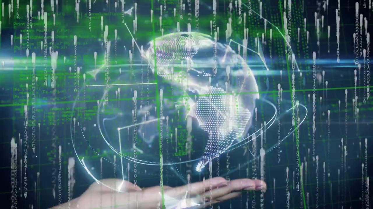 Animation of globe with network of connections over financial data