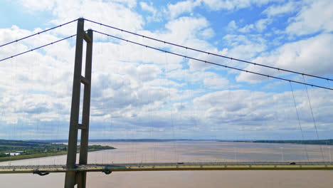 Aerial footage: Humber Bridge, river, traffic, Lincolnshire to Humberside