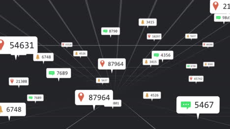 data points and notifications floating in digital network with animation elements