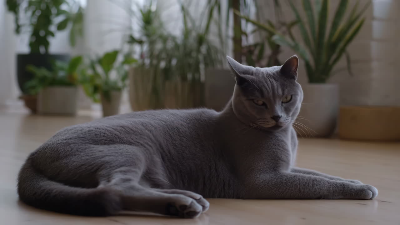 Grey cat resting at home