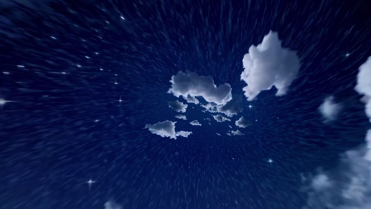En drømmende videoscene af en stjerneklar nattehimmel med bløde skyer.
