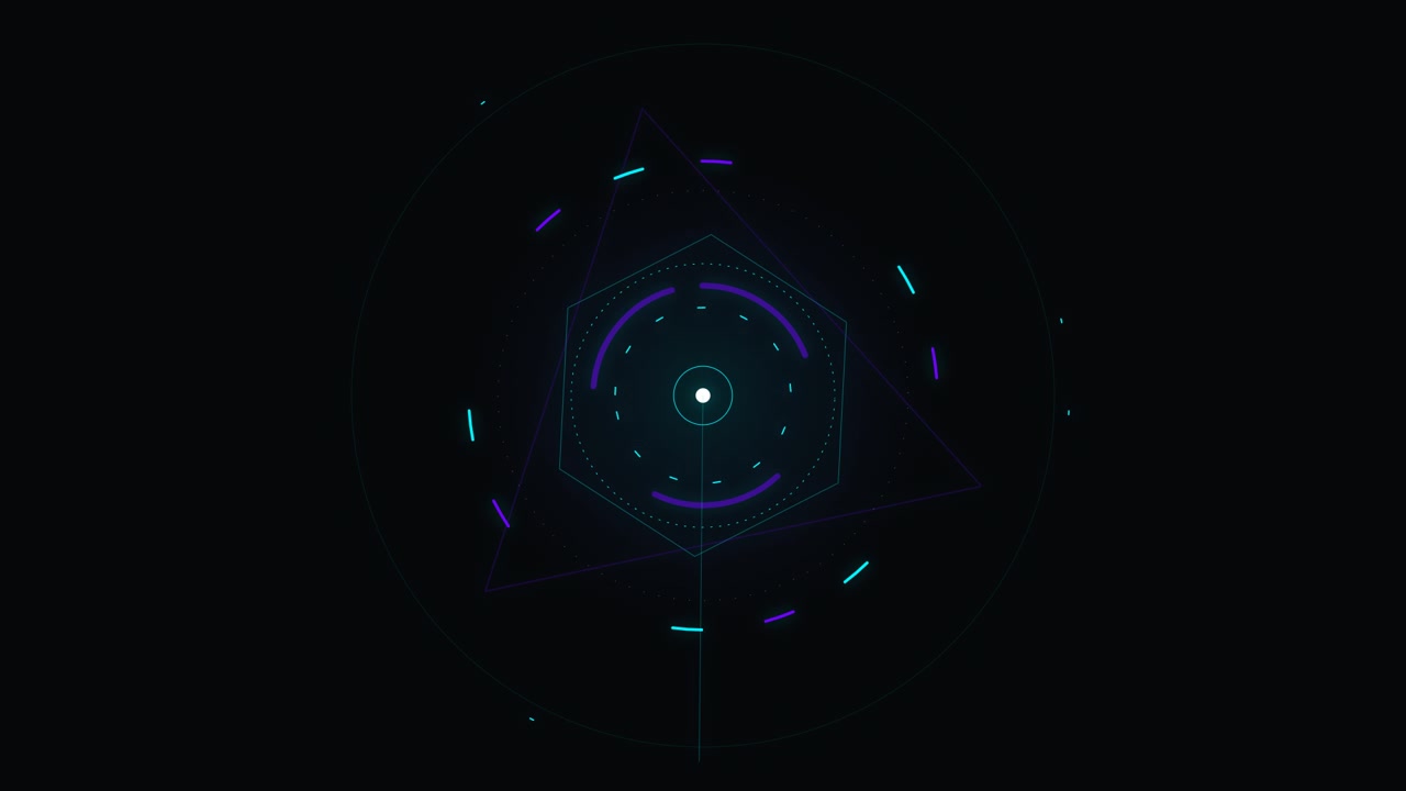 Abstract Digital HUD Interface with Rotating Geometric Shapes