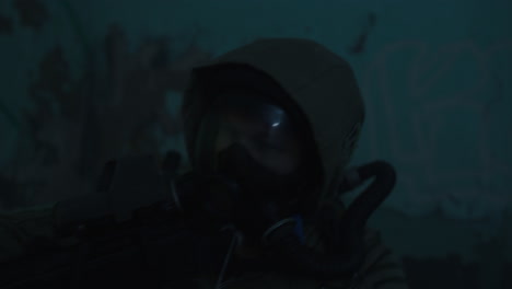 a wounded soldier in the abandoned military complex during the recon mission