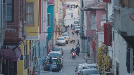 callejón colorido de istanbul con personas y coches