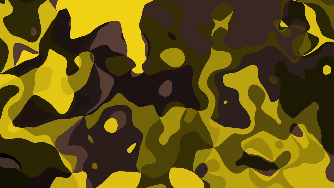 Sfondo astratto giallo e marrone con motivi psichedelici vorticosi e pulsanti: uno sfondo fluido vintage dinamico e visionario.