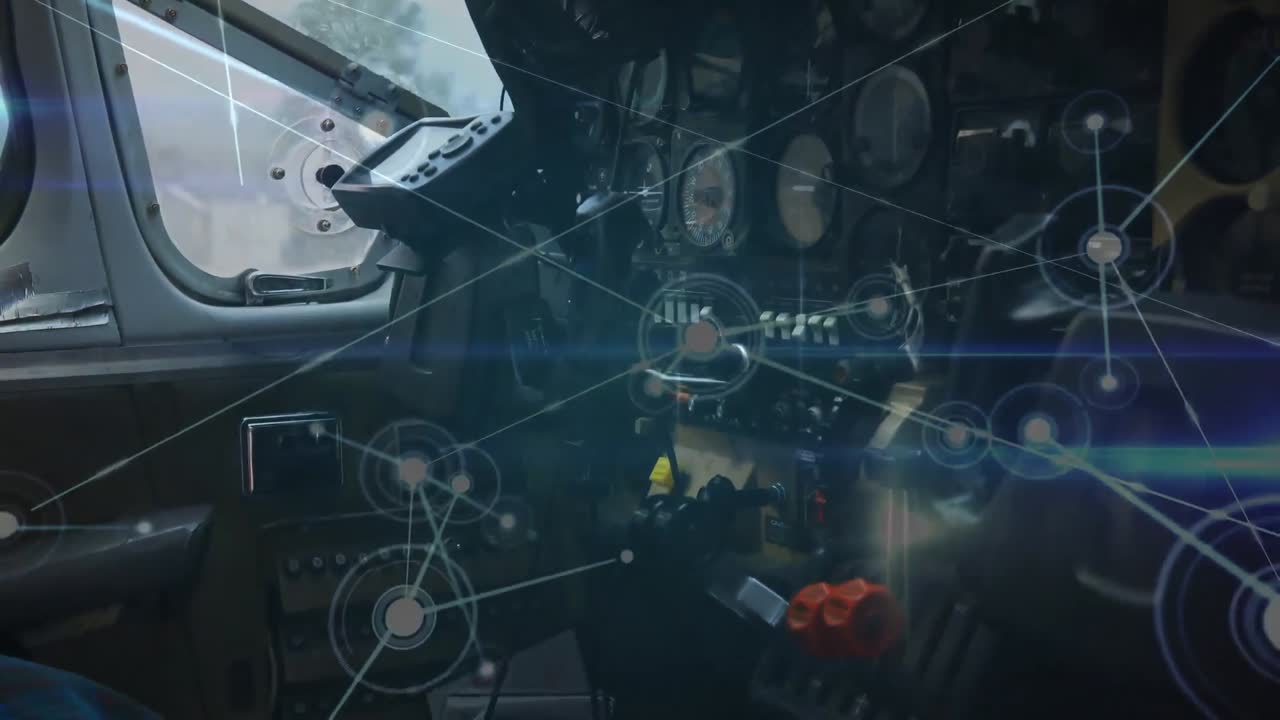 비행기 조종실 위의 연결 네트워크의 애니메이션