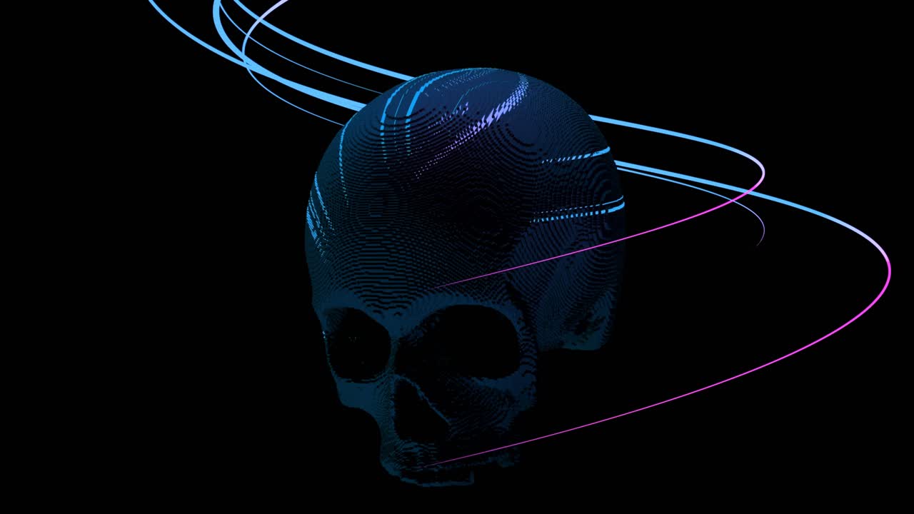 cráneo de neón con luces giratorias