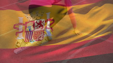 animation of flag of spain over african american female runner