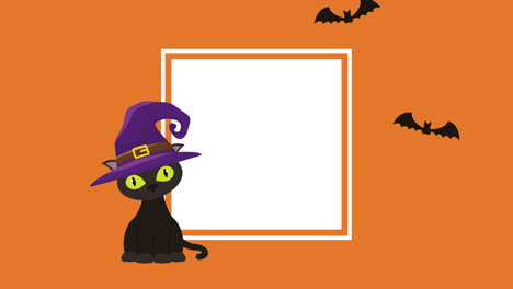 escena oscura de halloween con gato y sombrero de bruja