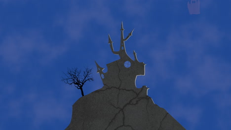 feliz halloween con castillo y fantasmas en la noche