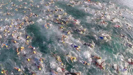 aerial shot of a swimming leg in a marathon race