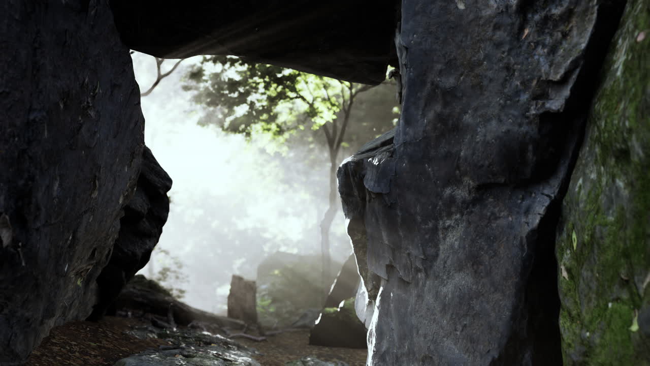 신비로운 숲 동굴 입구